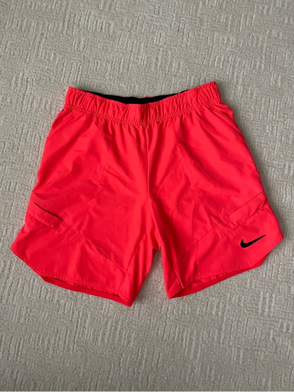 Nike Men’s Neon Red Tennis Shorts with Black Swoosh